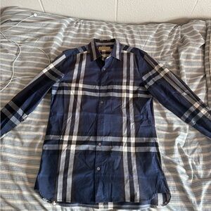 Burberry Blue and White Check Dress Shirt